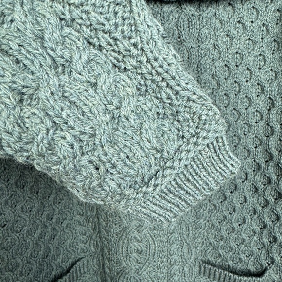 Aran Crafts Green Traditional Irish Merino Wool Chunky Knit Sweater Size Large - Picture 6 of 7